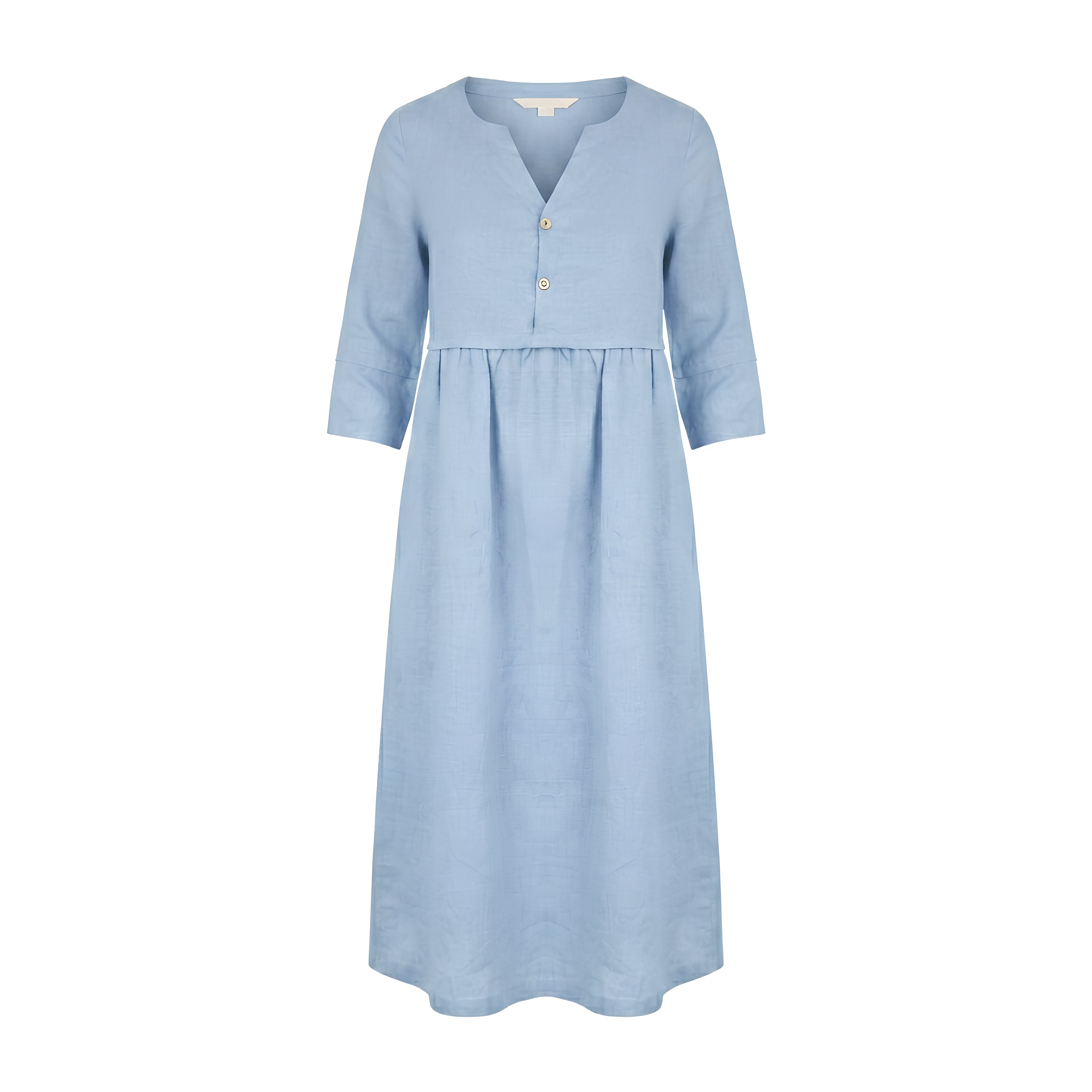 Button Waist Linen Midi Dress