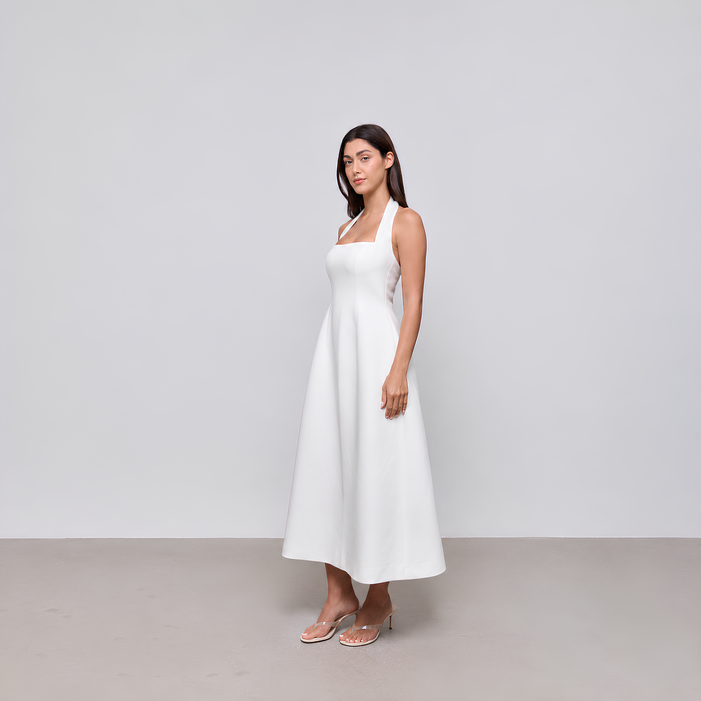 Cotton Blend Halter Midi Dress