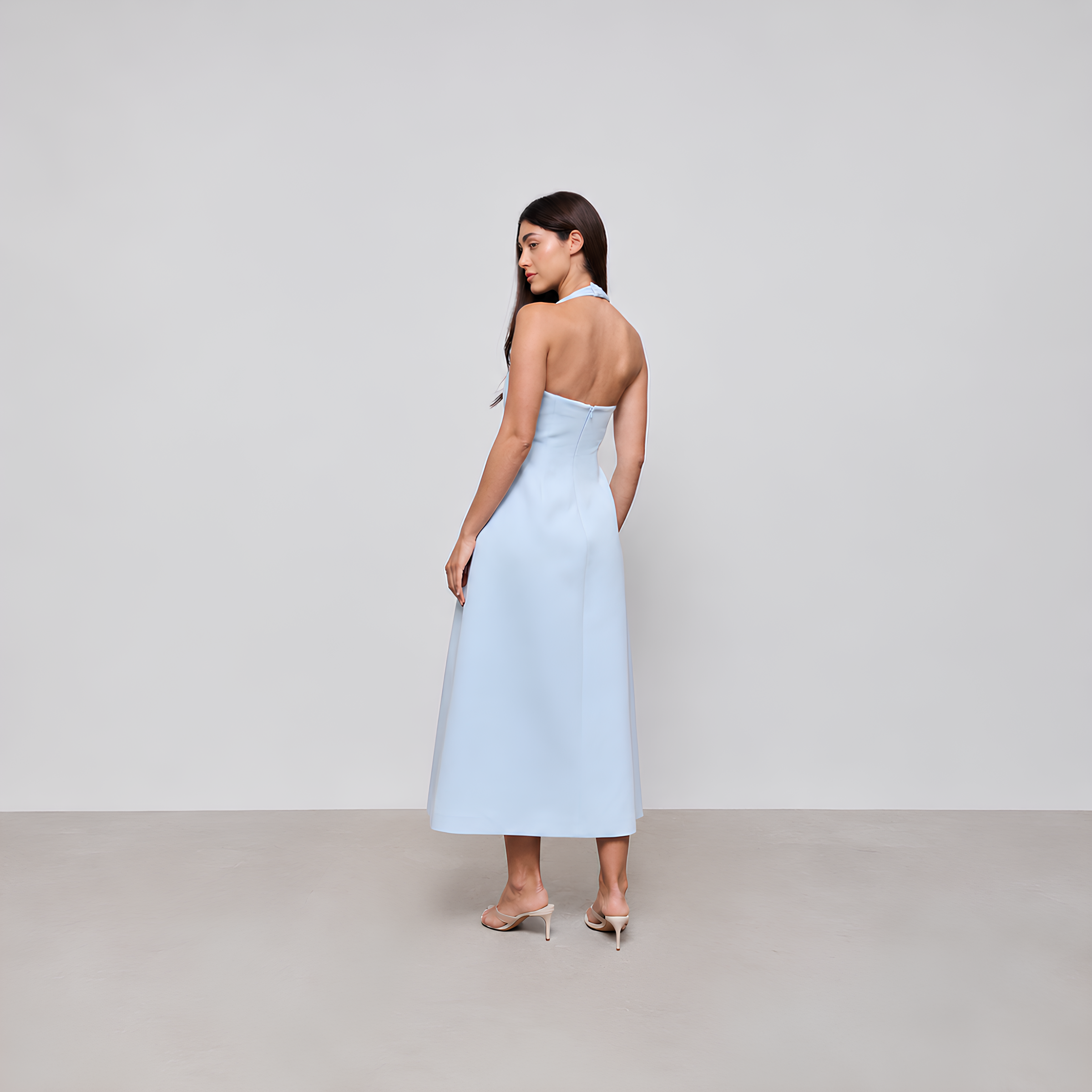 Cotton Blend Halter Midi Dress