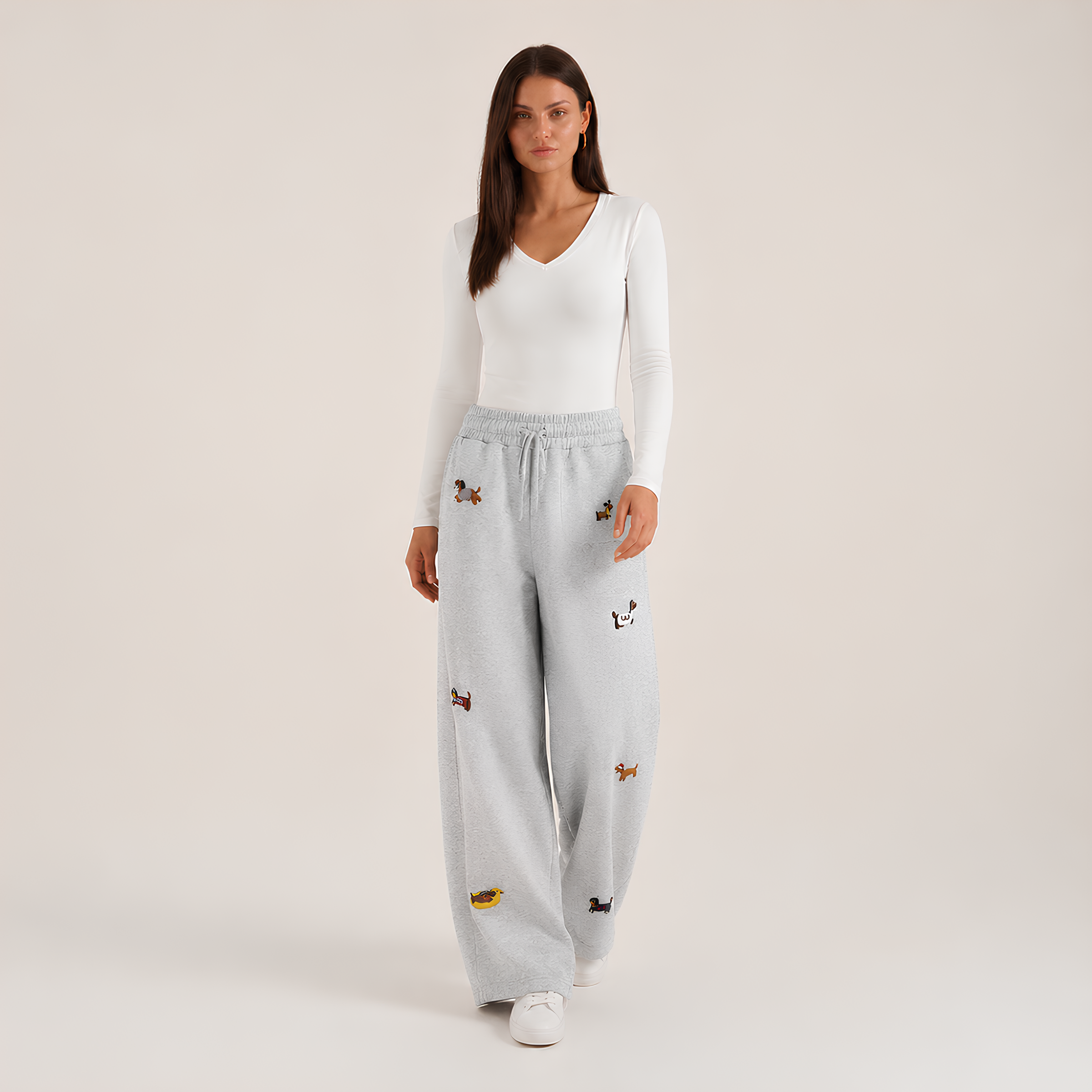 Embroidered Pups Barrel Lounge Trousers