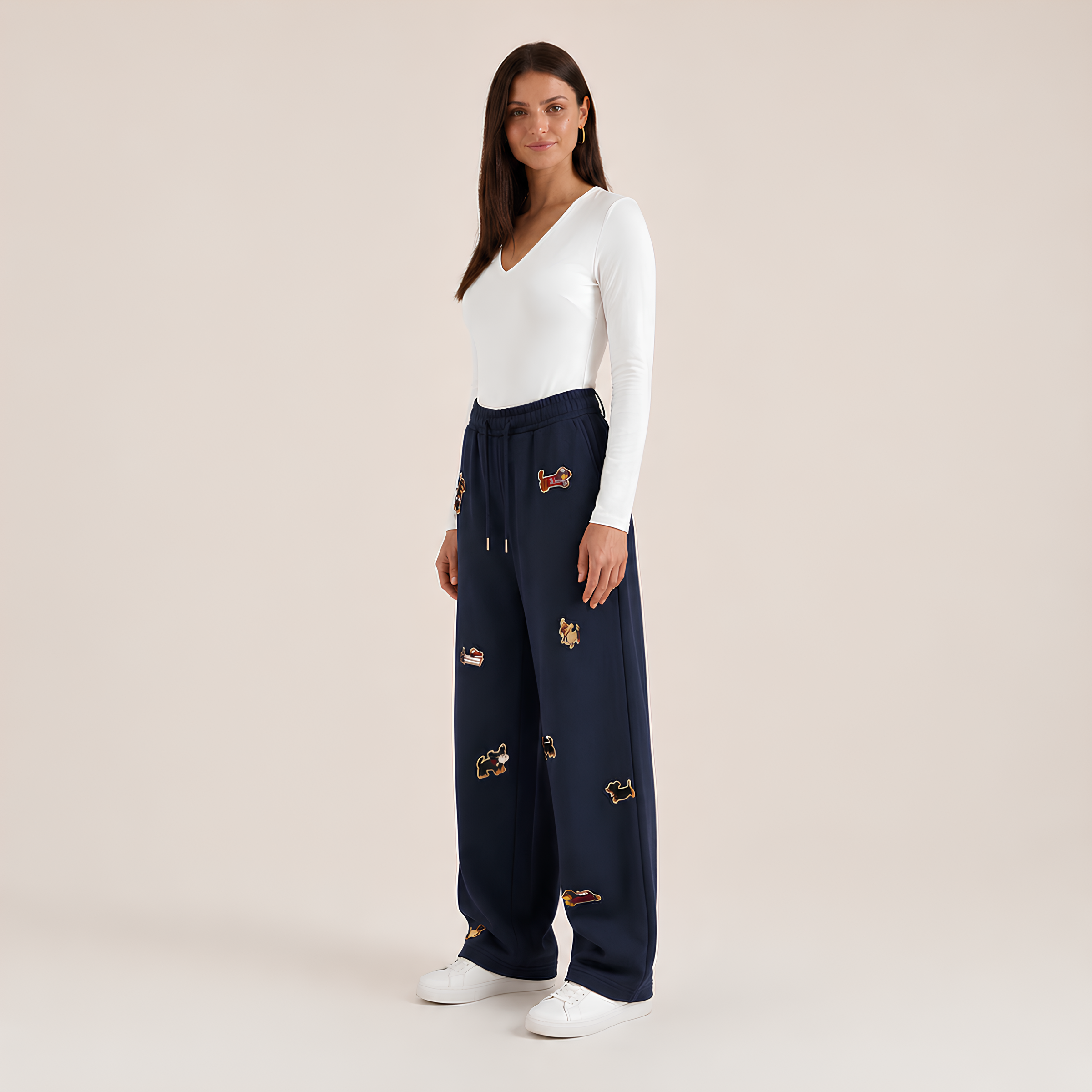 Embroidered Pups Barrel Lounge Trousers