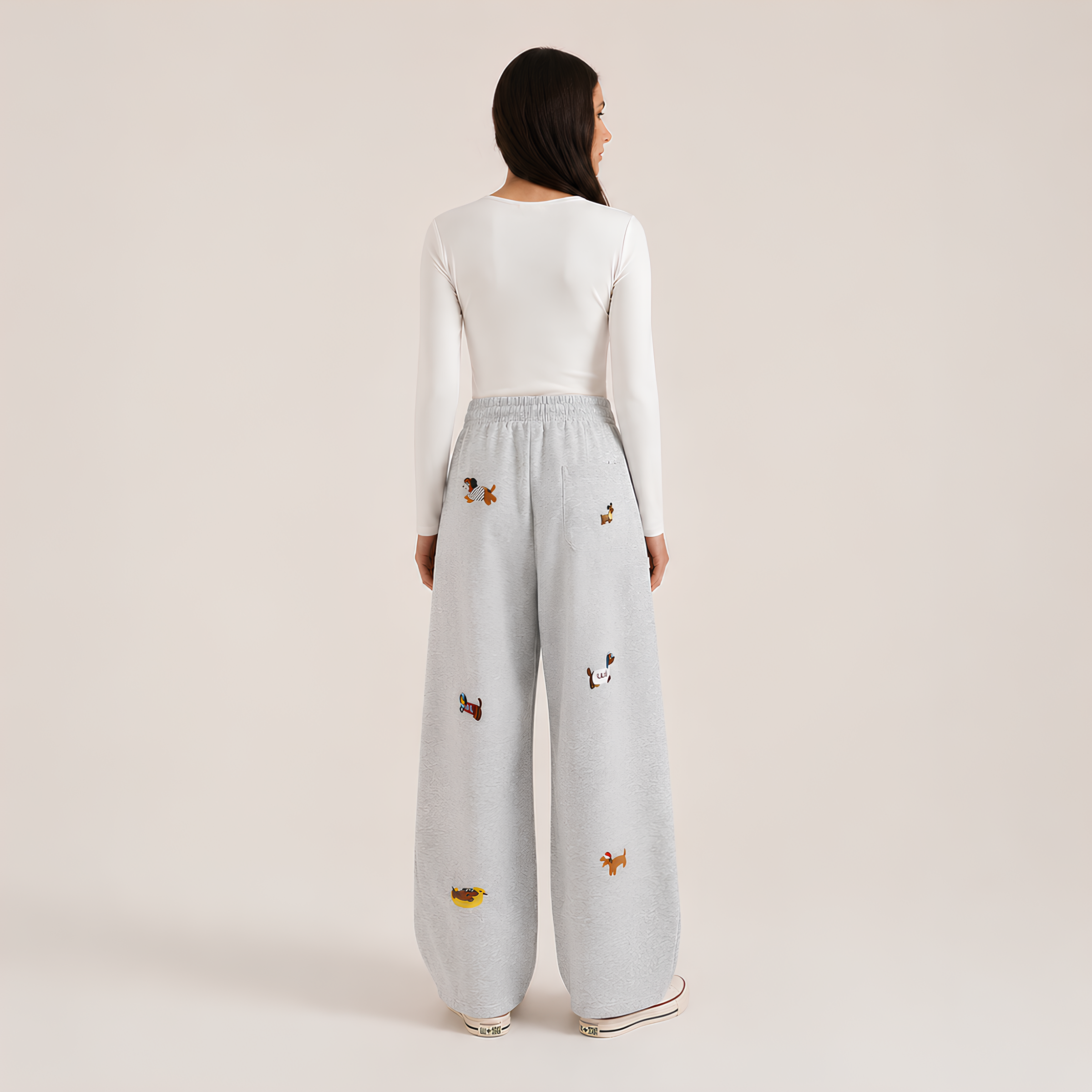 Embroidered Pups Barrel Lounge Trousers