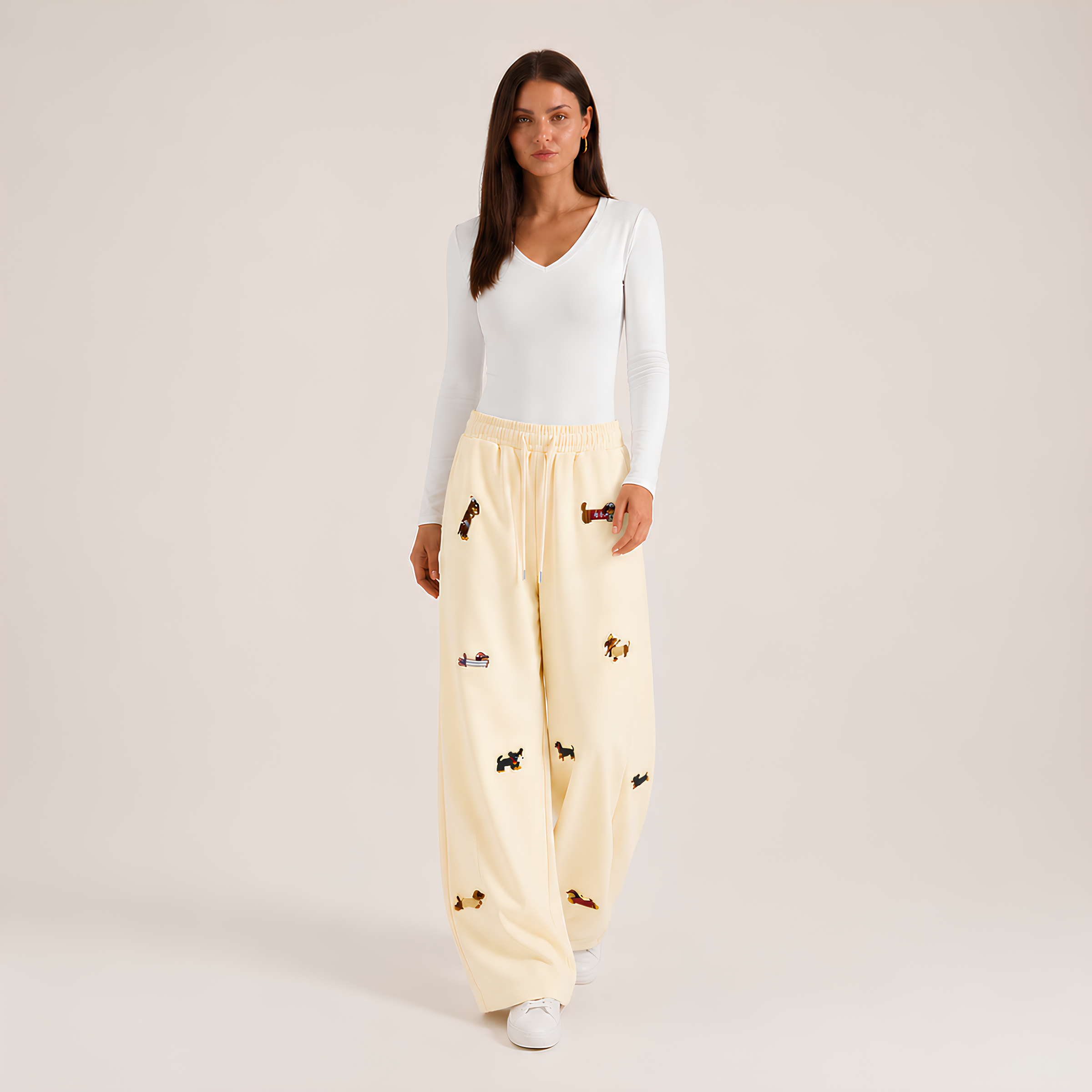 Embroidered Pups Barrel Lounge Trousers