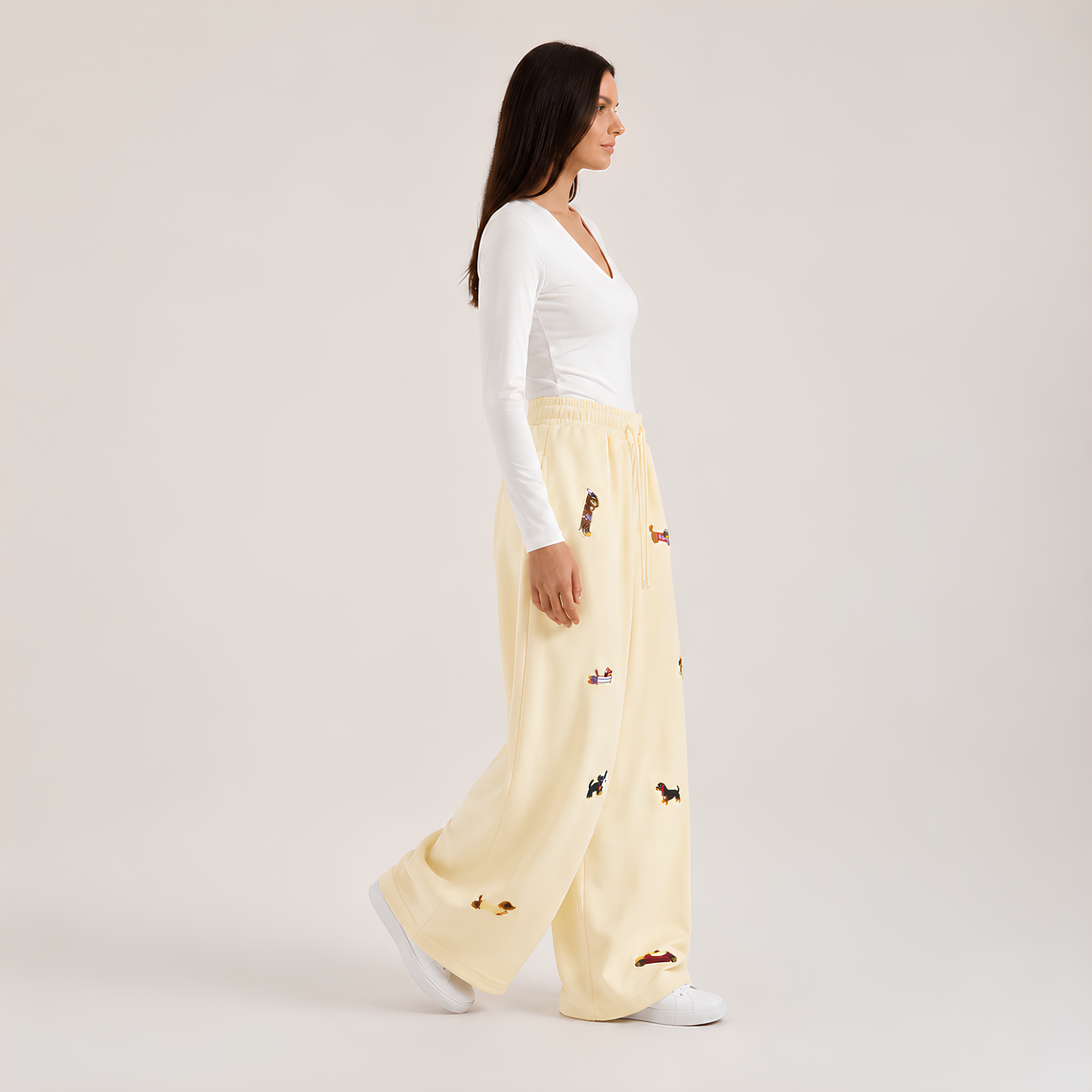 Embroidered Pups Barrel Lounge Trousers