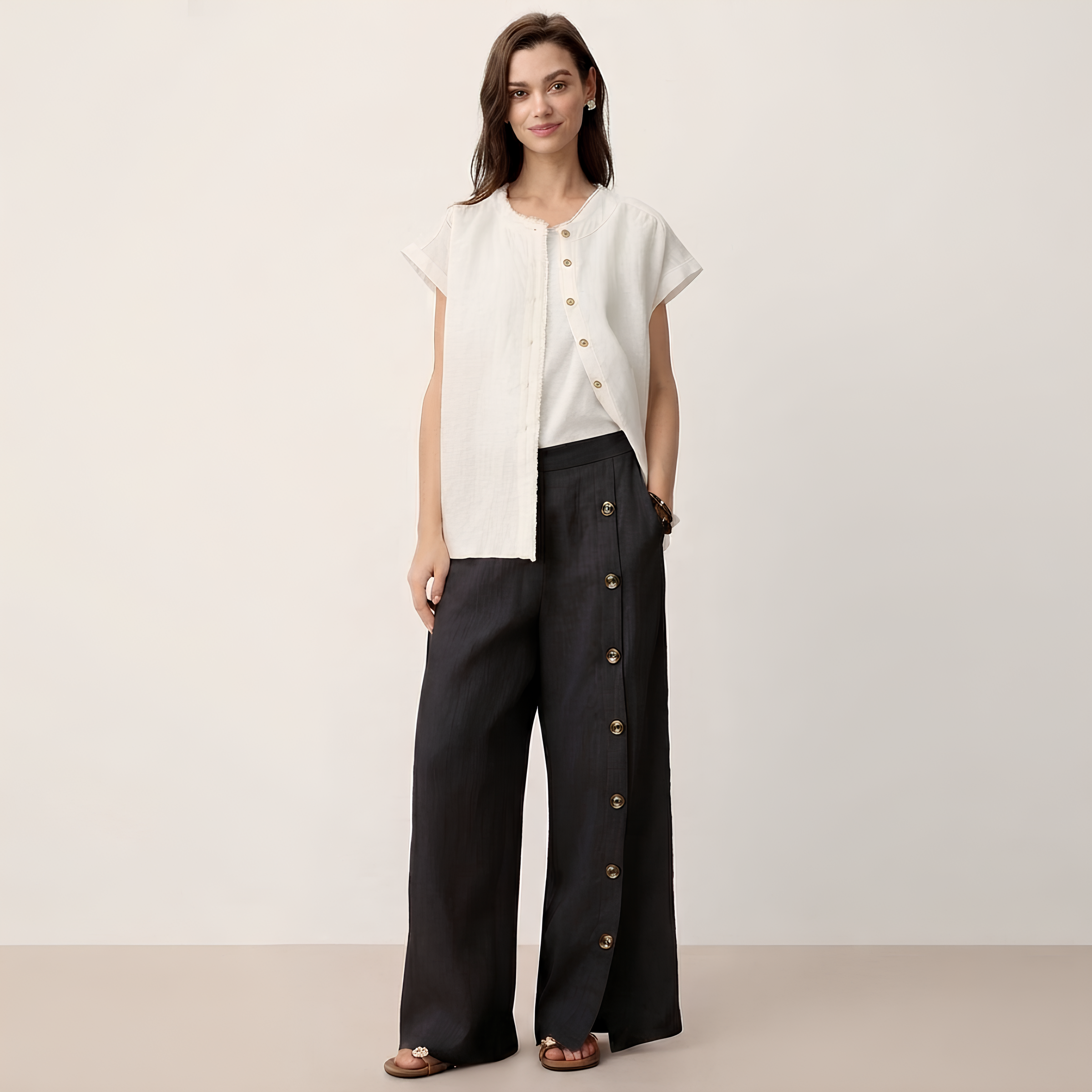 Kaya Buttoned Linen Trousers