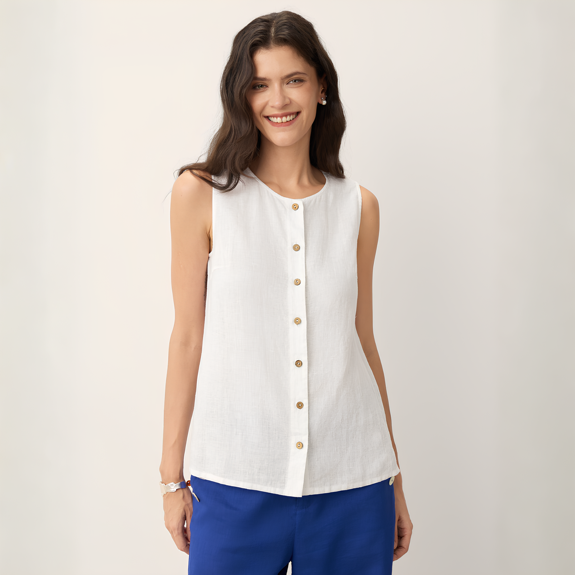 Button Down Linen Tank Top