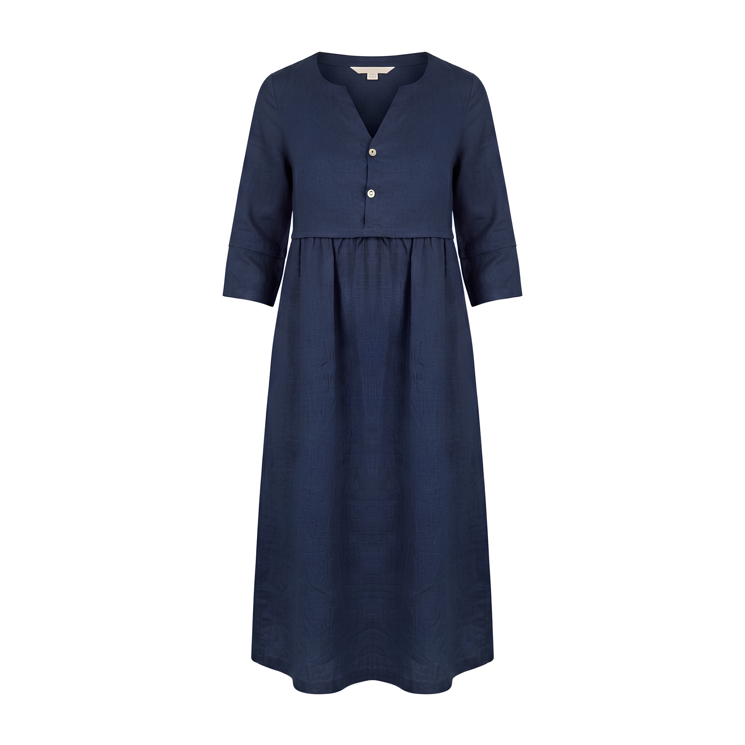 Button Waist Linen Midi Dress