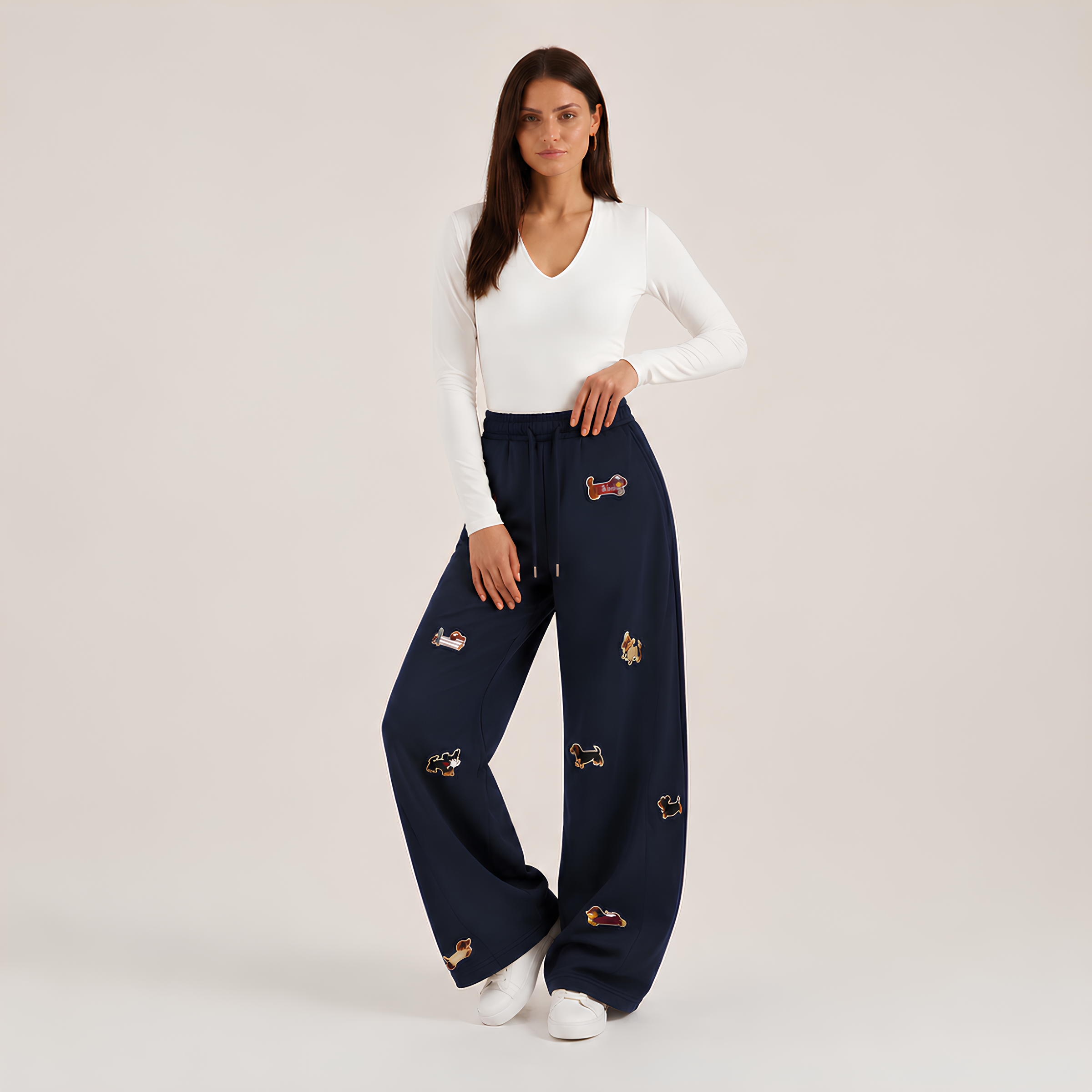 Embroidered Pups Barrel Lounge Trousers