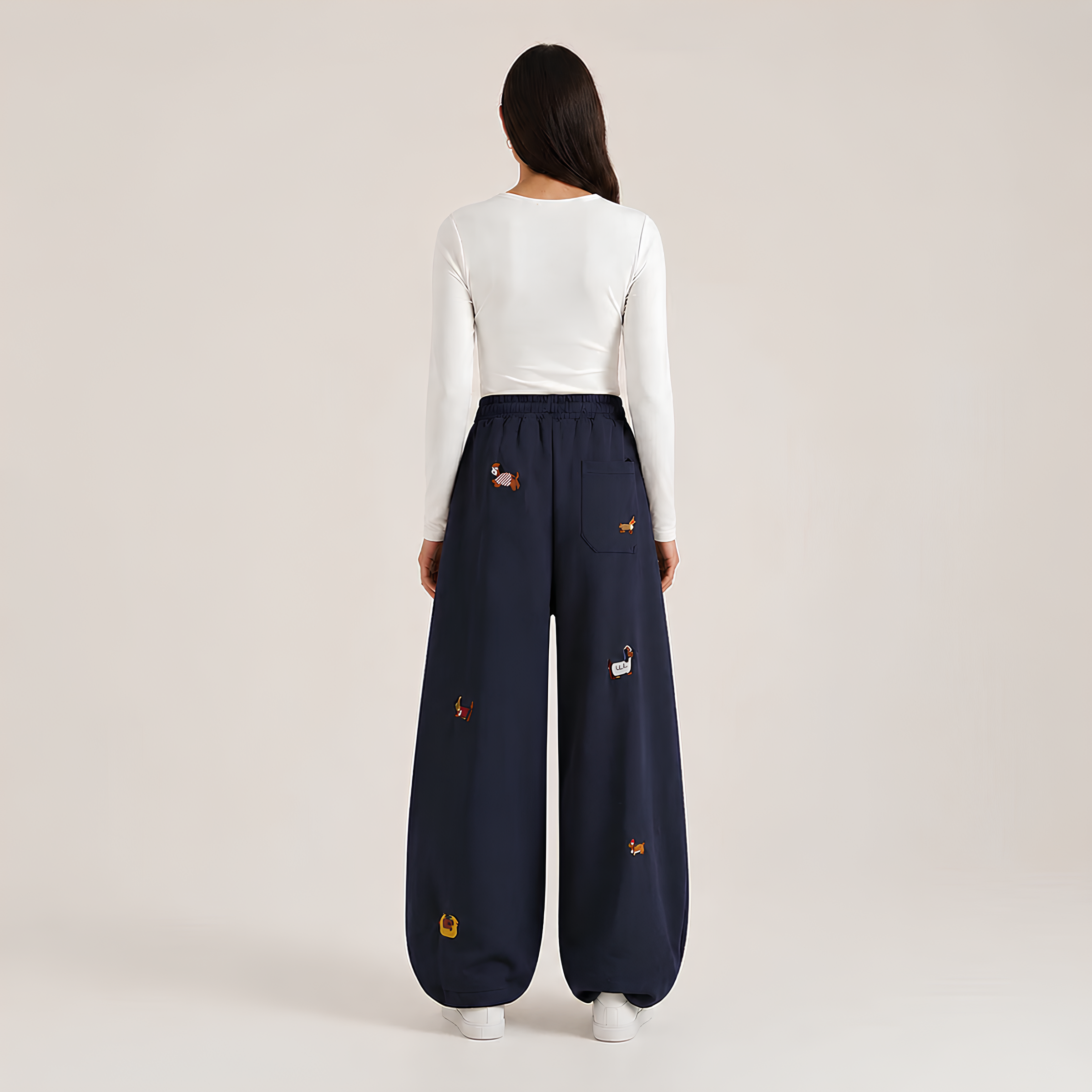 Embroidered Pups Barrel Lounge Trousers