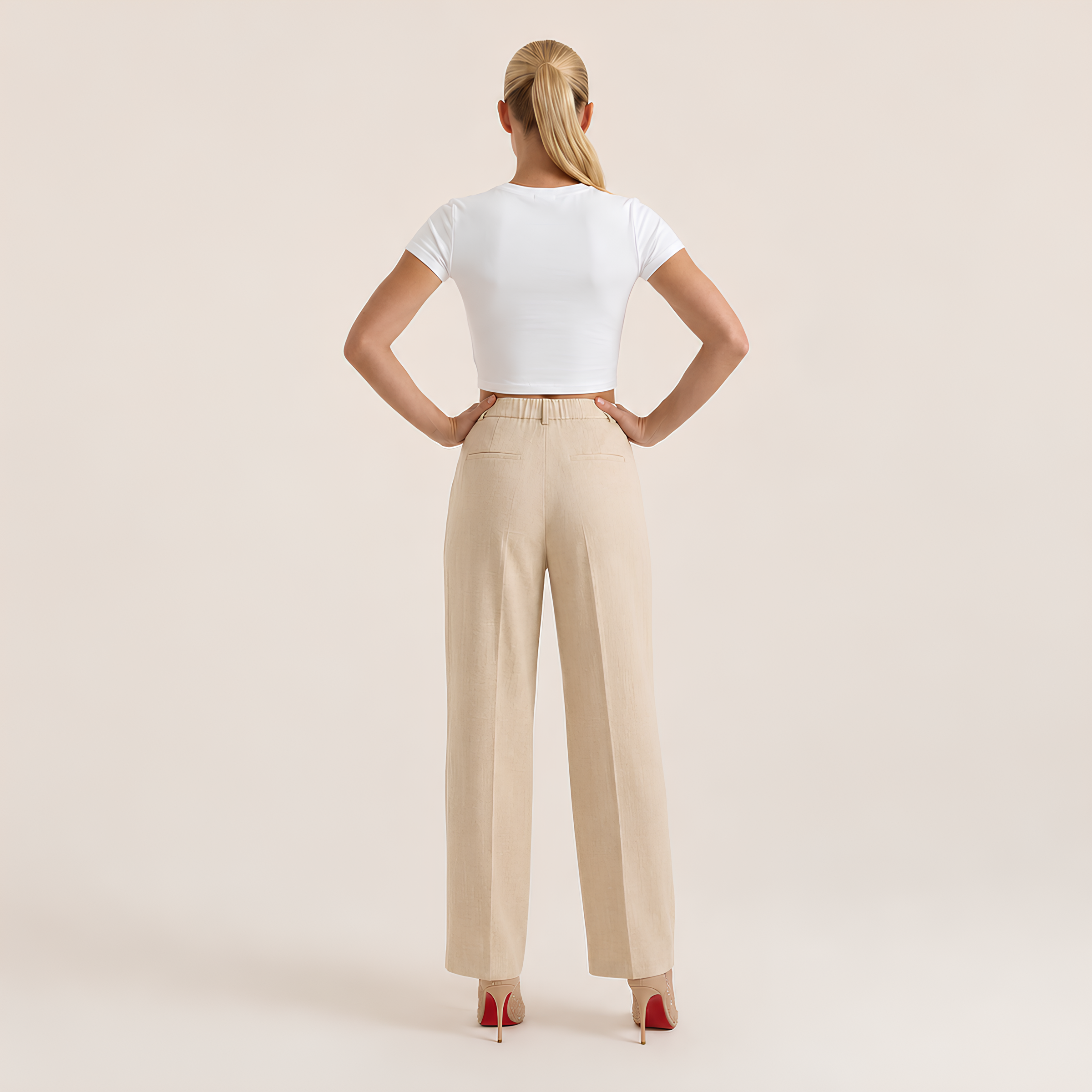 High Waist Linen Blend Pants