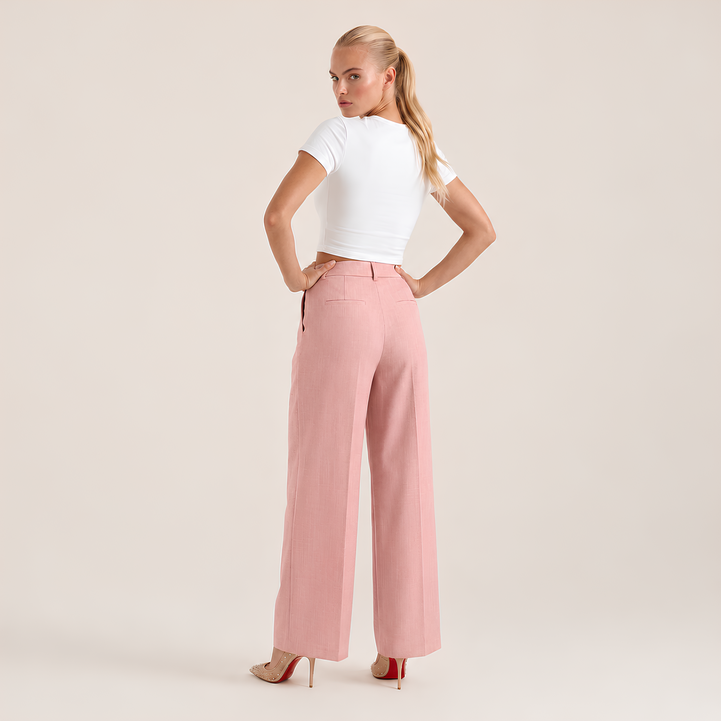 High Waist Linen Blend Pants